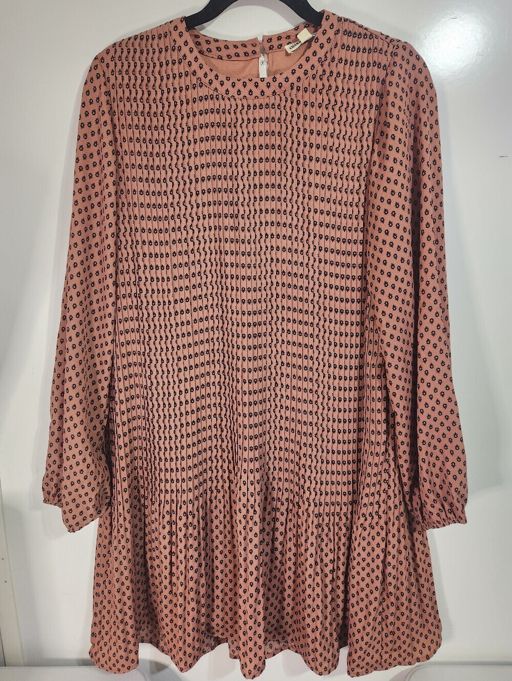 Versona Rose-Pink Printed Long-Sleeve Peplum Tunic Dress, NWT, SIze LARGE